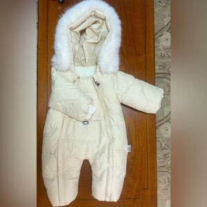 M-Tempor Baby Snowsuit Cream 66cm with Faux Fur Trim Hood & Teddy Bear Zipper